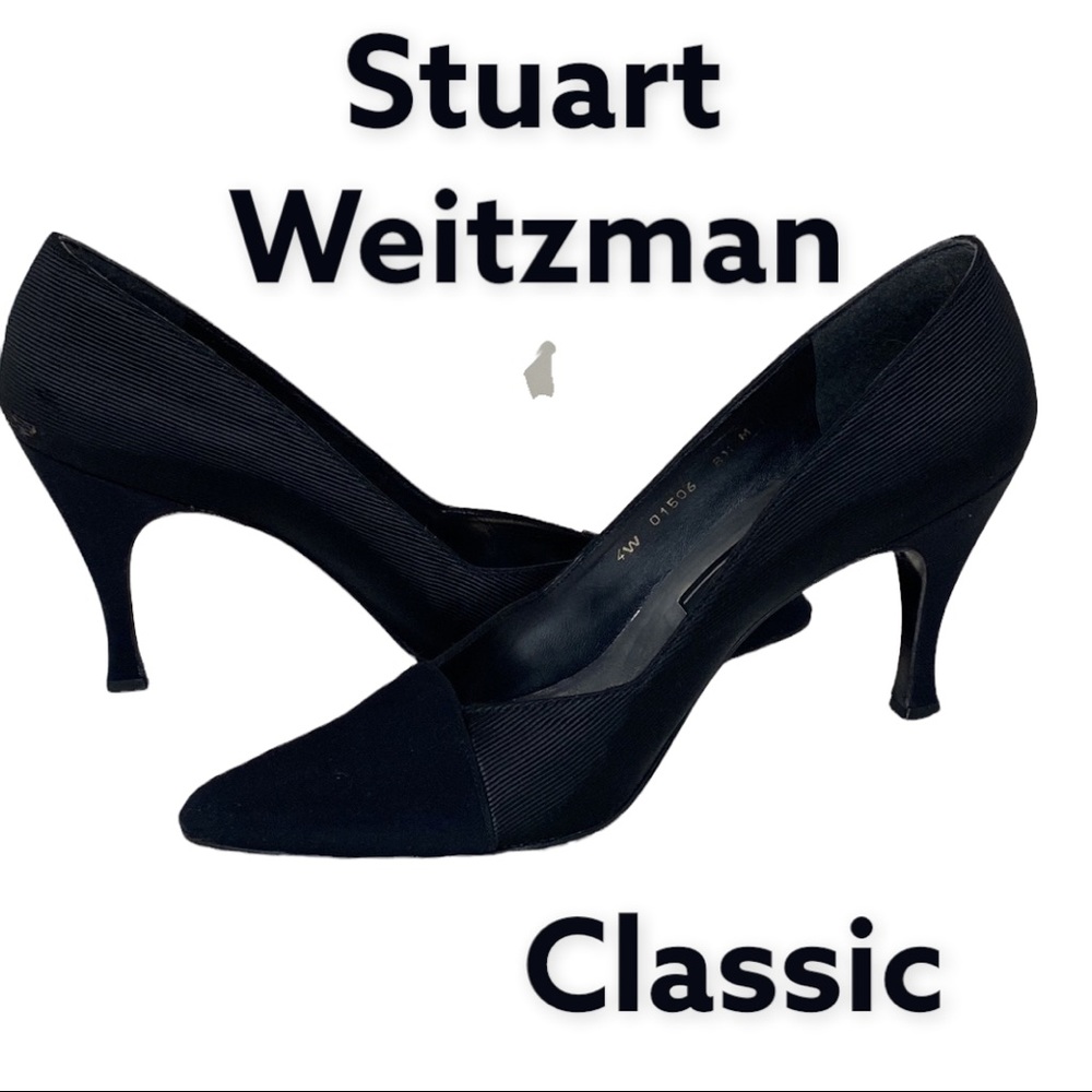 Stuart Weitzman Black Textured Pointed Toe Leathe… - image 1